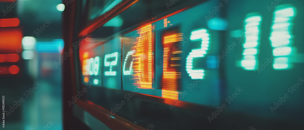 Poster Retro countdown display with flickering neon numbers and cinematic flair