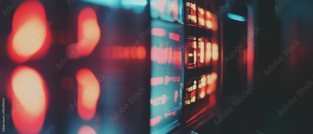 Poster Retro countdown overlay with flickering lights and numbers in a cinematic display setup