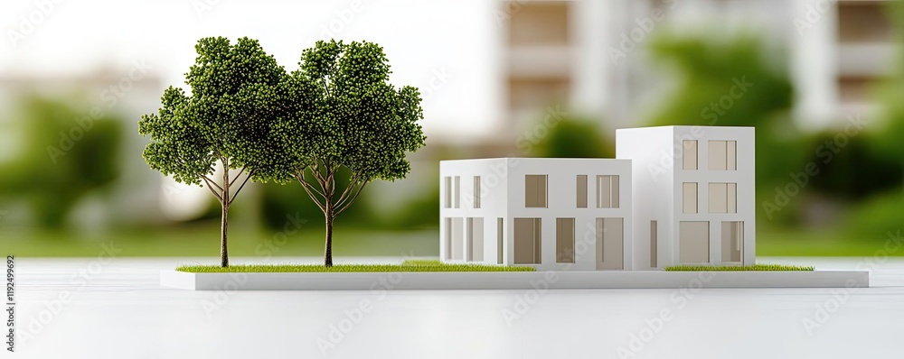 Poster architect project idea. a modern architectural model showcasing a contemporary building design with 