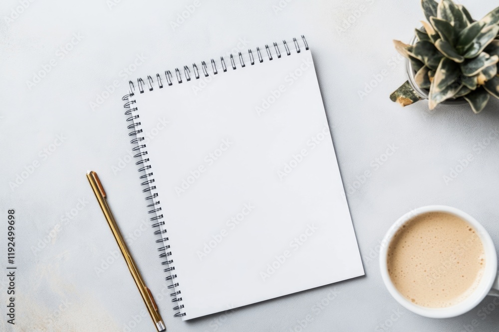 Poster a cup of coffee and a notebook on a table, perfect for writing or studying