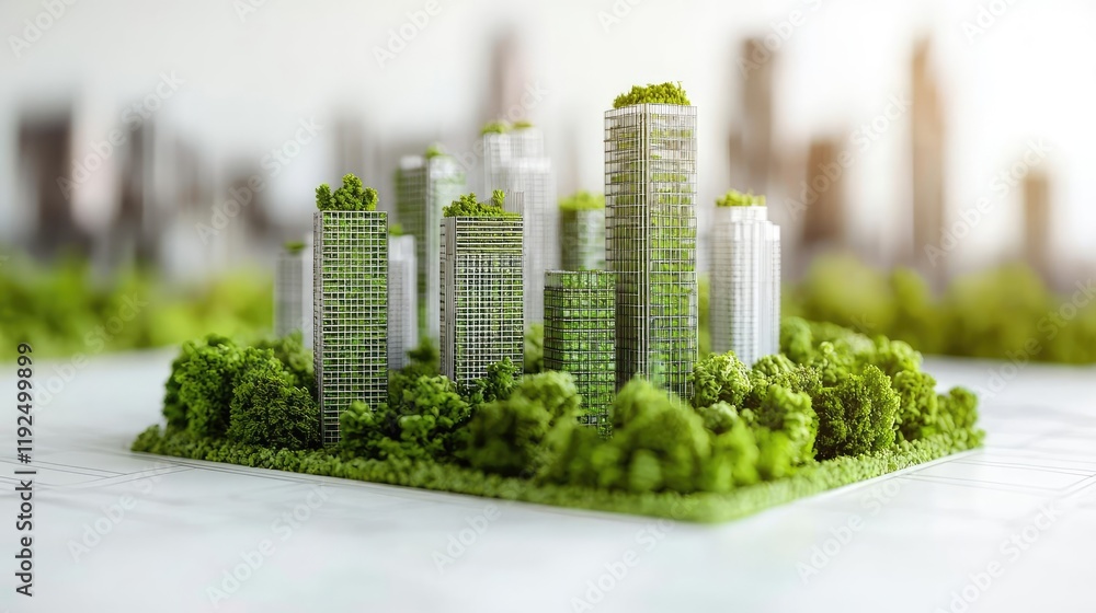 Aufkleber architect sketching concept. render of eco-friendly buildings surrounded by nature in an urban setti