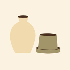 Handmade Clay Pottery Art Ceramic Utensil. Different Pottery Shape Silhouette Decor. Hand Drawn Vector Illustration