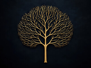 golden tree with intricate digital branches symbolizes innovation and growth on dark background