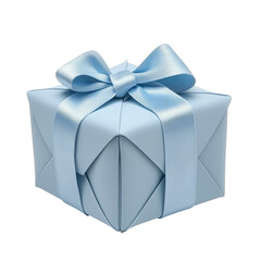 Beautiful Blue Gift Box with Ribbon on White Transparent Background for Holidays and Celebrations