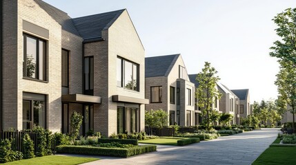 Architect sketching concept. Modern residential houses lined along a peaceful suburban street, showcasing contemporary design.