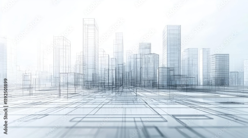 Poster Architect project idea. Modern city skyline with abstract linear design and minimalistic appearance.