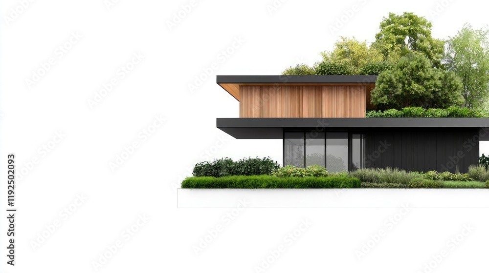 Poster architect sketching concept. modern architectural design featuring sleek lines and green landscaping