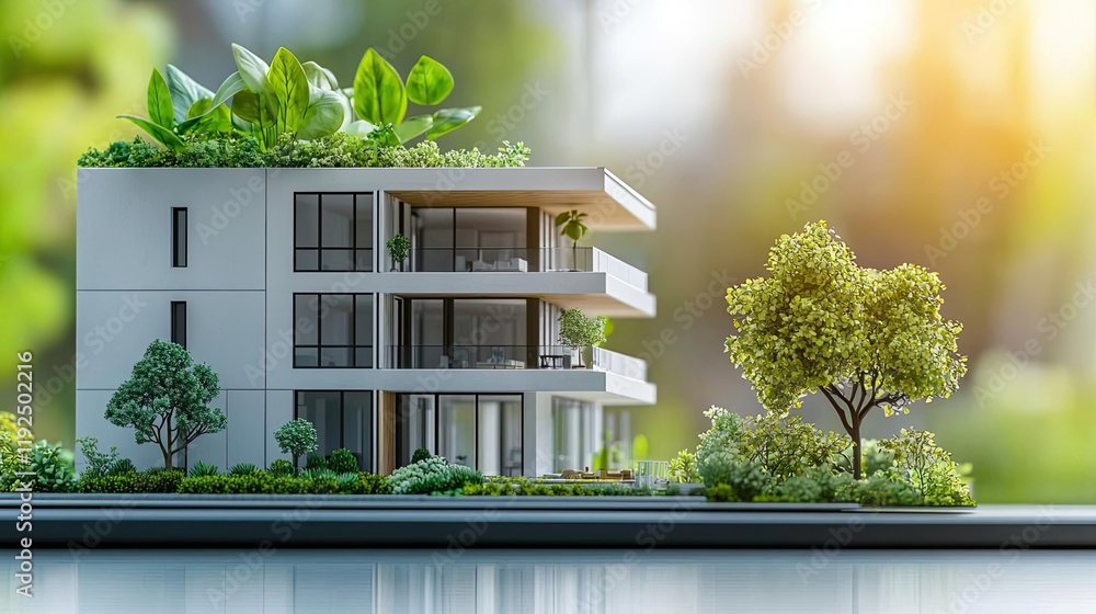 Aufkleber Architect project idea. Modern eco-friendly building design with greenery integration and natural surroundings.