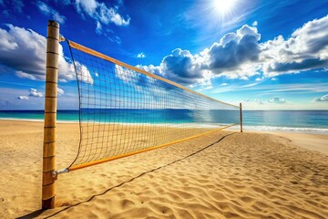 Beach Volleyball Net, Sunny Day, Ocean, Sand, Summer Sport,  Coastal Recreation, Holiday Activity