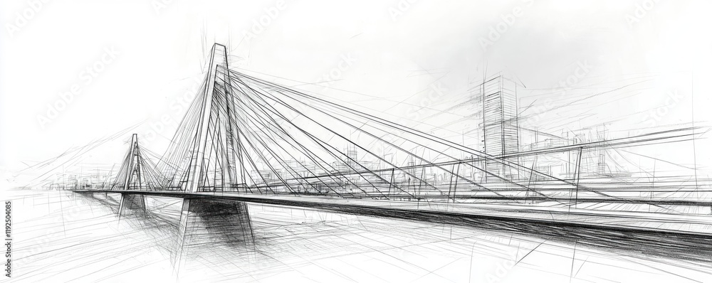 Poster architect sketching concept. minimalist sketch of a cable-stayed bridge showcasing elegant design an
