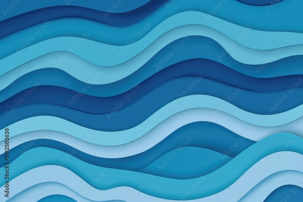 Poster abstract blue wave pattern with layered curved lines in various shades background