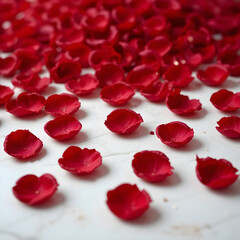 Red Rose Petals Scattered on White Surface