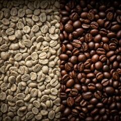Fototapeta premium green coffee beans being roasted, showcasing the transformation process and the aroma of freshly roasted beans.