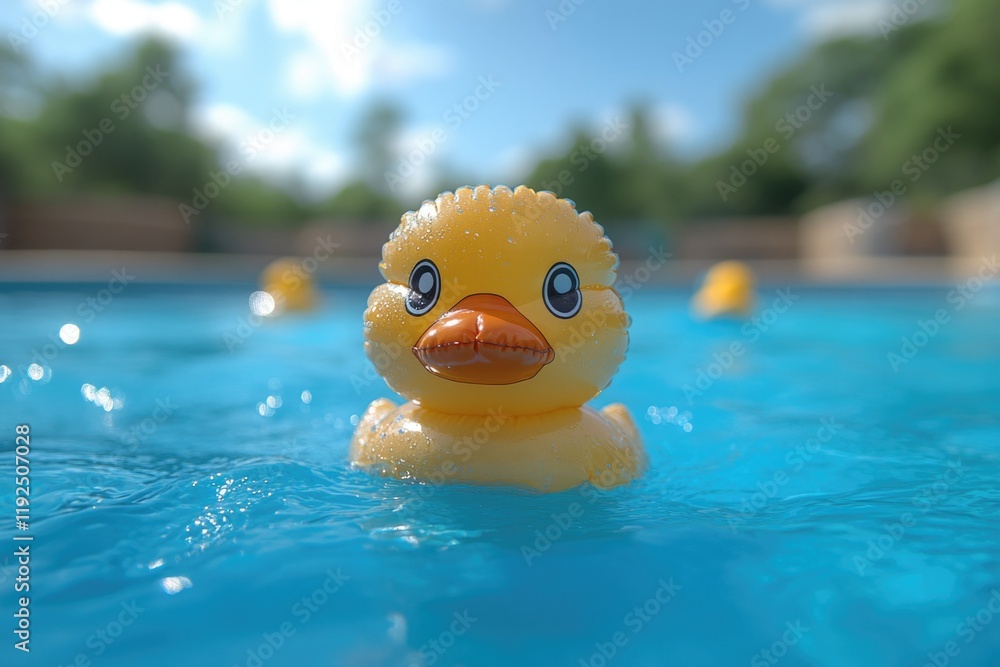 Aufkleber a rubber duck floating on the surface of a pool, great for illustrations and designs related to wate