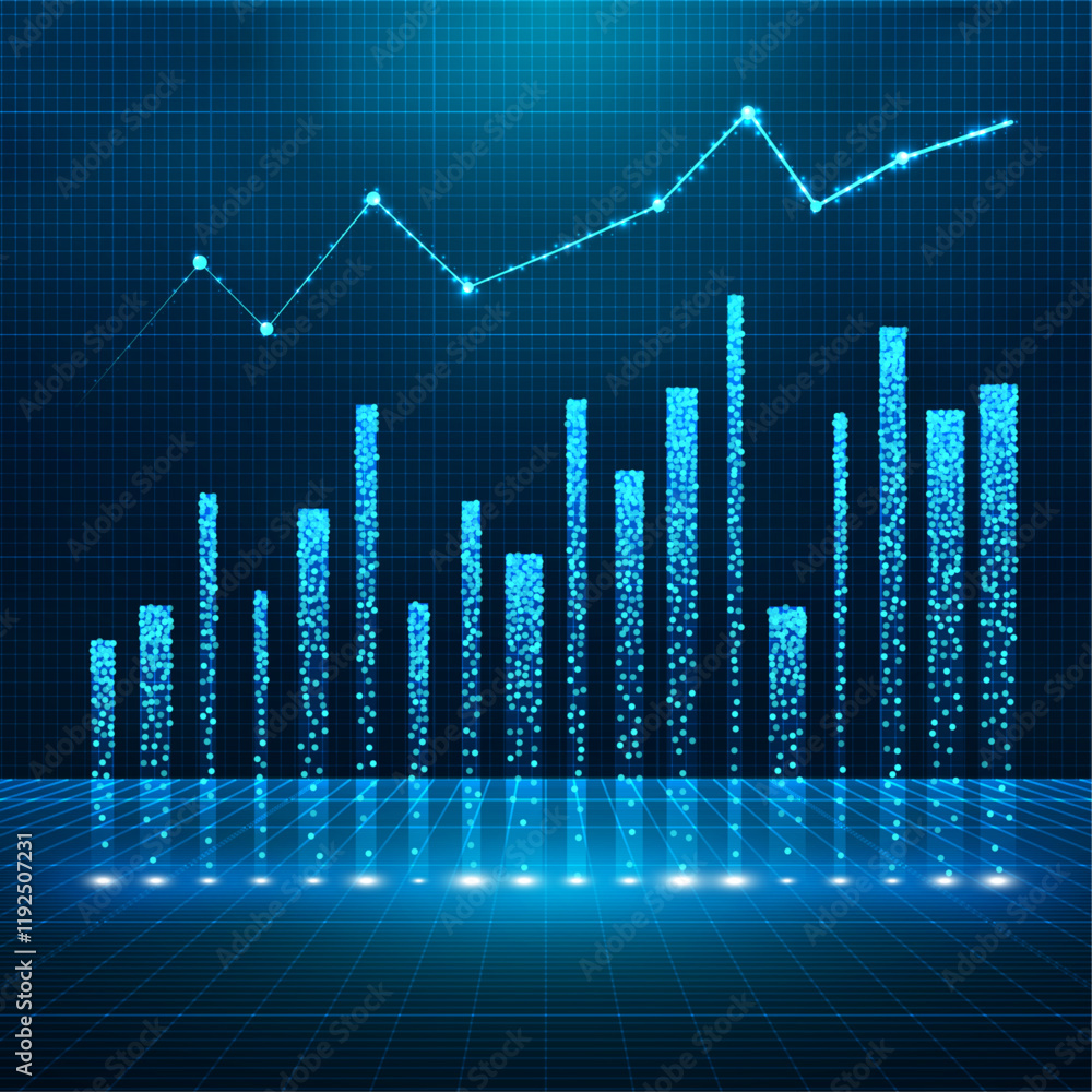 Poster abstract infographic visualization. financial chart with uptrend line graphs and candlesticks. futur