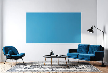 Interior with sofa and mock up frame