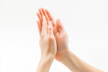 Two hands stretching upwards, touching fingertips