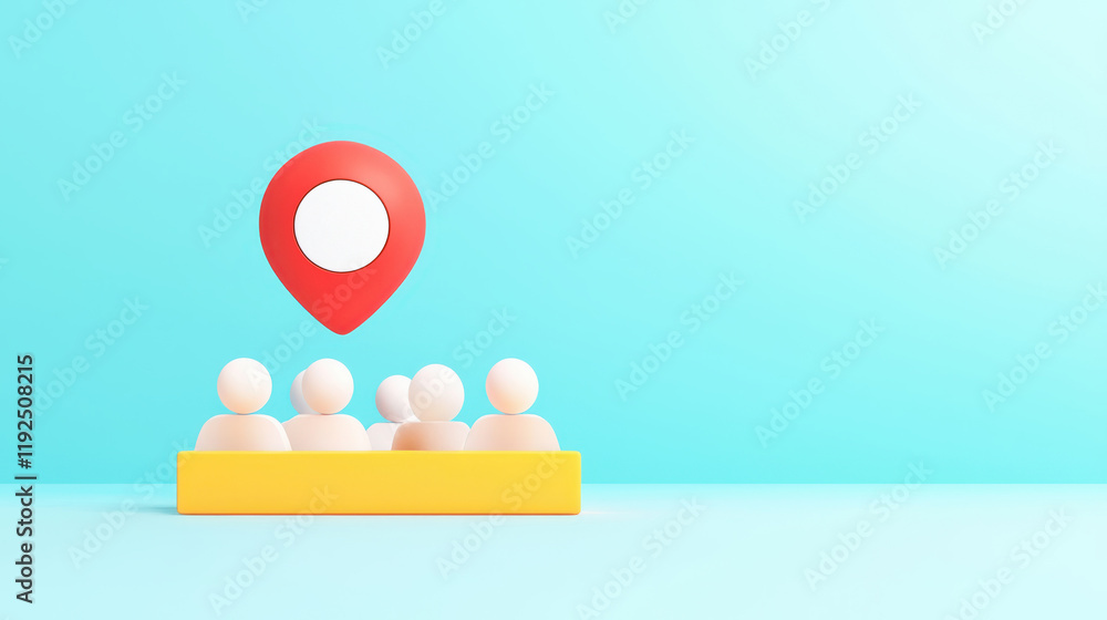 Poster business productivity concept. abstract representation of people tracking and location pin in a mode