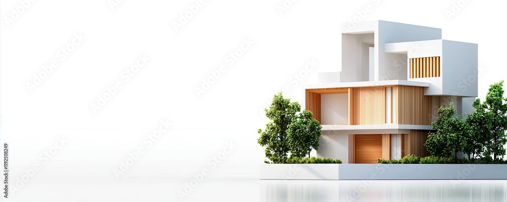 Poster architect project idea. modern architectural design featuring sleek lines and natural landscaping el