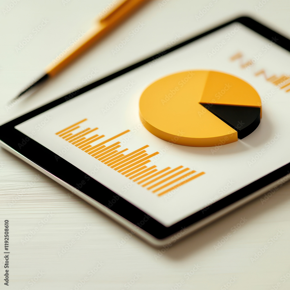 Poster business productivity concept. modern business analytics display with colorful pie chart and trend g
