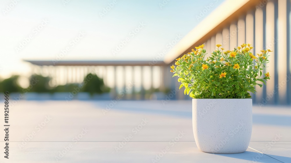 Aufkleber architect project idea. a vibrant flower pot enhances the modern architecture and serene environment