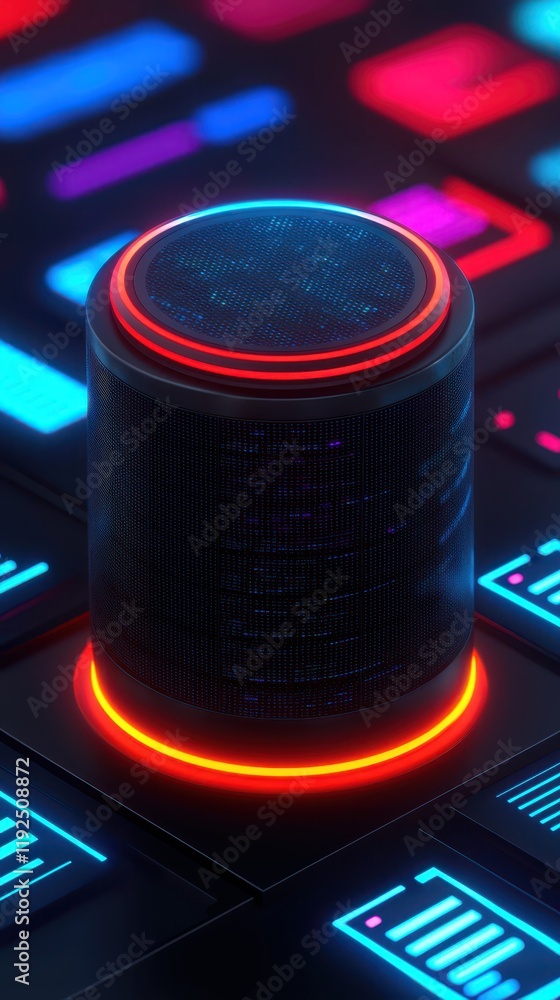 Poster business productivity concept. futuristic control panel with vibrant led lights and advanced touch i