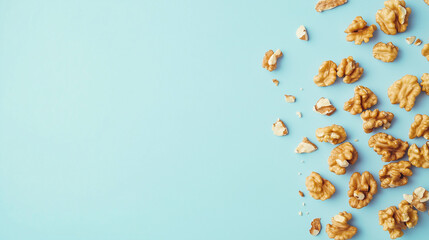 Walnuts, healthy food, nutrition, nuts on blue background