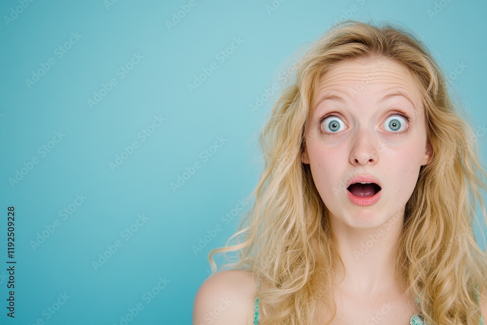 Poster a person showing surprise or shock, perfect for depicting unexpected events in various contexts