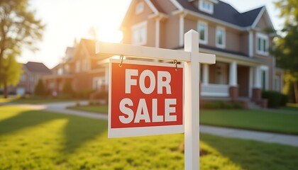 Suburban house for sale with "For Sale" sign in front