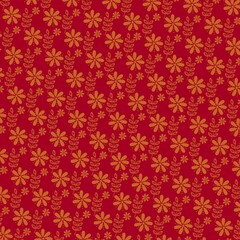 Warm red and mustard ditsy daisy seamless floral pattern for festive textiles, home decor, wrapping paper and vibrant wallpaper designs.