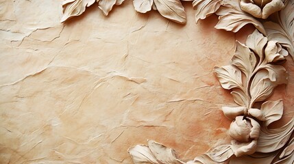Beige textured background with ornate floral carvings