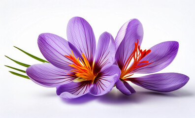 Saffron flower and saffron spice aroma isolated, Saffron flower isolated on white background. 