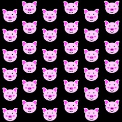 vector illustration of an abstract background of a collection of pig heads with a black background color 