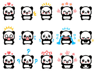 かわいいパンダの喜怒哀楽手書き風イラスト素材セット