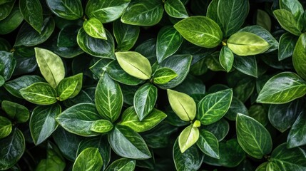 Lush green leaves of various shapes and sizes, densely packed, creating a vibrant and healthy foliage background.