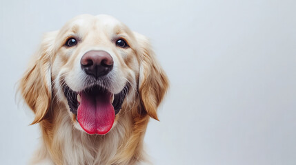 Cheerful golden retriever with happy expression and tongue out