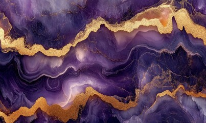 Obraz premium Purple and Gold Colors Marble Abstract Background, Generative AI