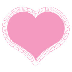 A sweet and simple illustration of a pink heart adorned with a delicate white lace trim, perfect for Valentine's Day, wedding invitations, or any romantic project.