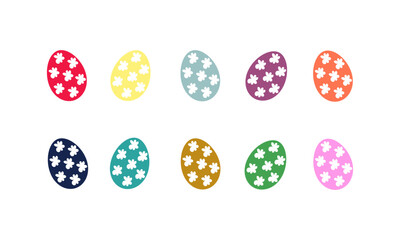 Set of Easter colored eggs with white flower patterns - vector illustration, elements for design of cards, banners