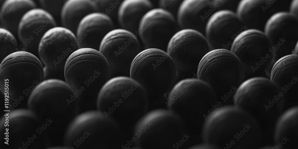 Poster a large collection of balls in various shapes and sizes, photographed in black and white