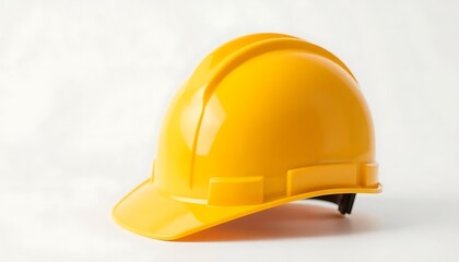 Fototapeta premium Yellow hardhat safety helmet on white studio background