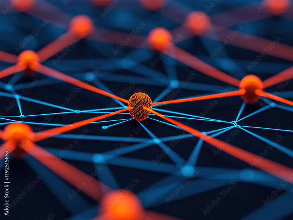 Poster glowing digital network with interconnected nodes and lines in futuristic design
