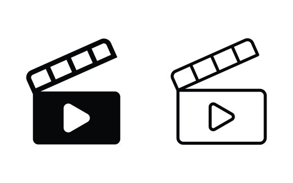 Clapper board icon set. Open and closed movie clapper. movie clapper film clap board. Vector illustration.