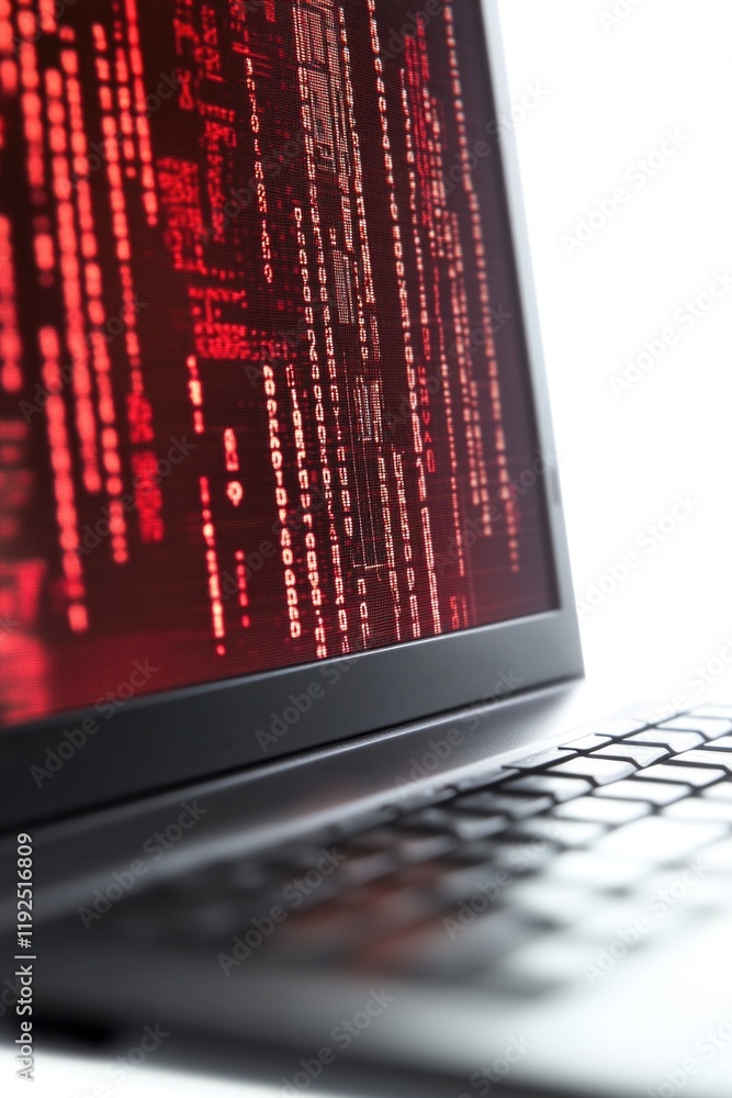 Poster A close-up shot of a laptop with a red screen, useful for concepts related to technology and warning messages