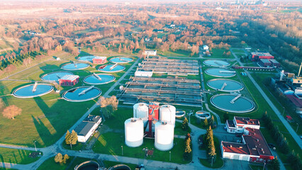 Large wastewater processing plant aerial view