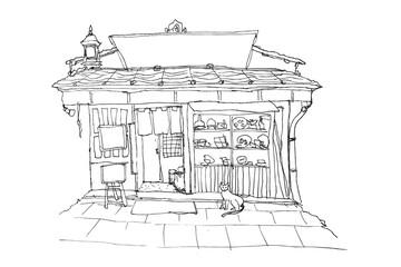 Traditional Roadside Stall, simple sketch vector illustration