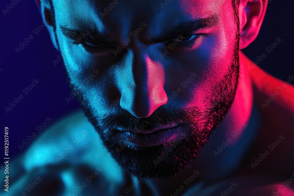 Poster portrait of a bearded man from the side view, suitable for use in editorial or commercial contexts