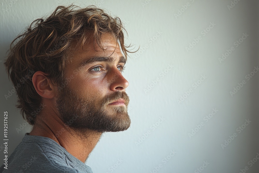 Poster Close-up shot of a bearded man's face, suitable for use in portrait or editorial contexts