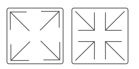 Full screen icon interface menu cursor bitton, application size control pointer. Web ui line navigation maximize or minimaze icon. App arrow. Enter or exit