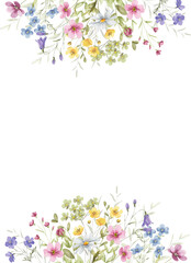 Floral background, greeting card with place for text, with flowers and leaves, hand drawing. Birthday, wedding, bridal invitation.